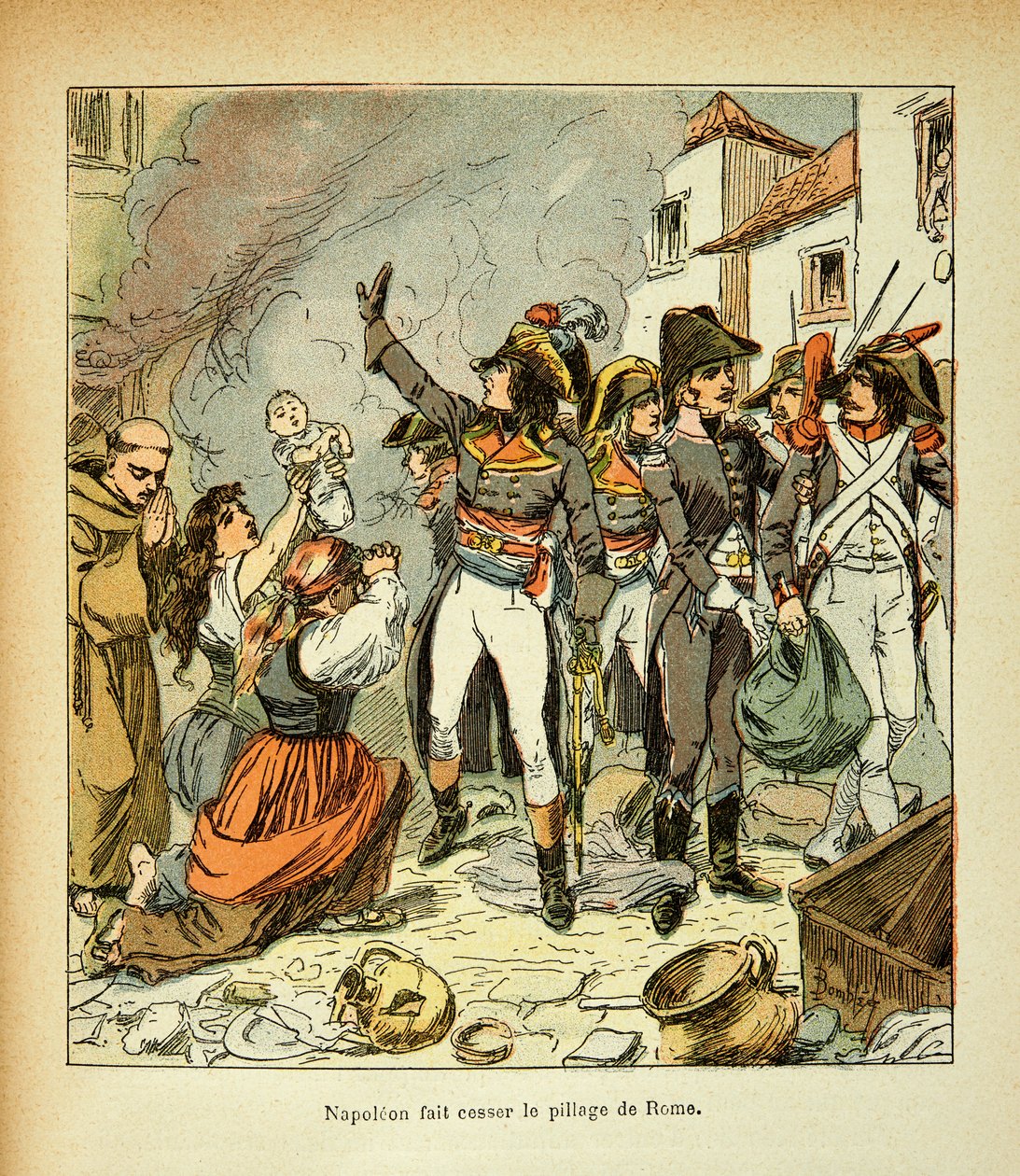 Illustration from the book The Memorial of St. Helene by Count Emmanuel de Las Cases: Bonaparte ceases the looting of Rome by Louis Charles Bombled