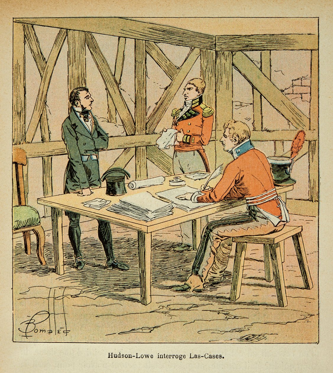 Governor Hudson Lowe questions Las Cases by Louis Charles Bombled