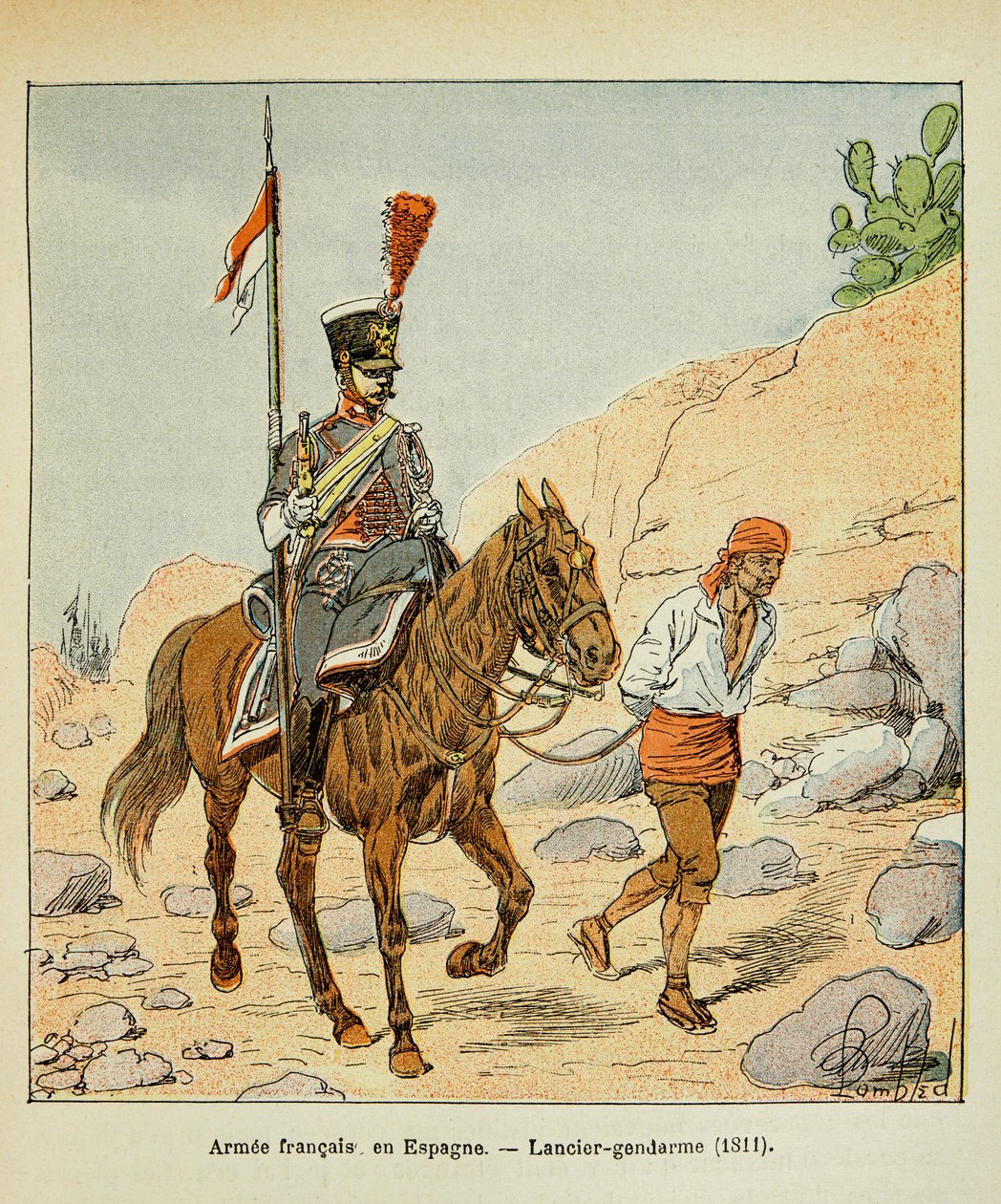 Illustration from the book The Memorial of Saint Helene by Count Emmanuel de Las Cases: French Army in Spain: Lancier Gendarme 1811 by Louis Charles Bombled