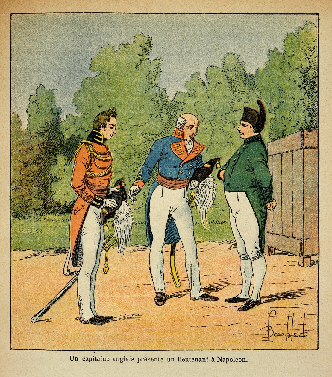 To St. Helene, an English captain presents to Emperor Napoleon a lieutenant by Louis Charles Bombled