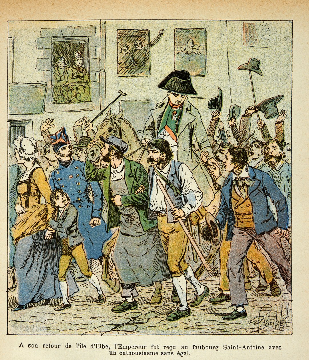 On his return from Elba, the Emperor was received in the faubourg Saint Antoine with unequalled enthusiasm (Illustration from 
