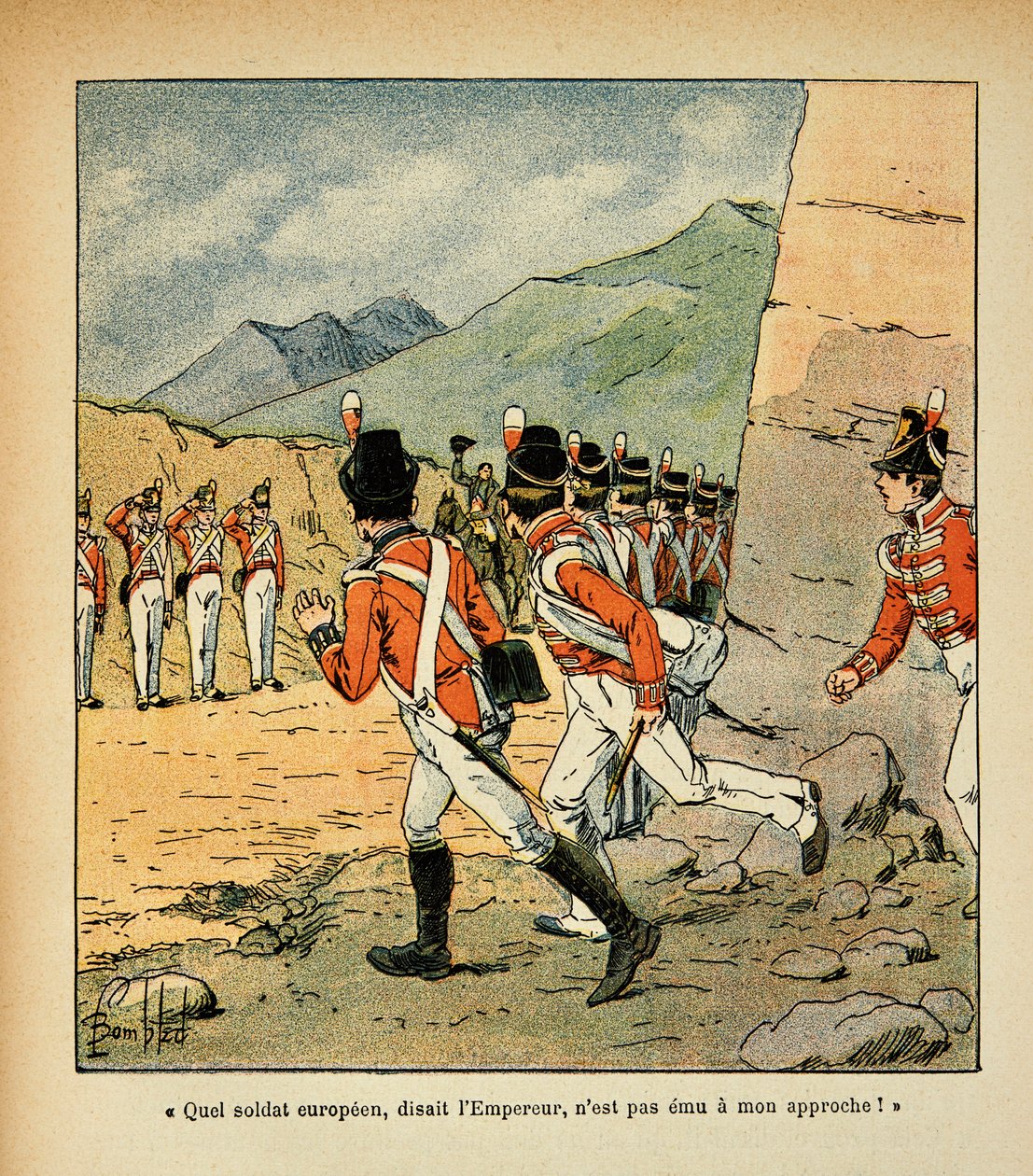 Emperor Napoleon greets by the garrison of St. Helene by Louis Charles Bombled