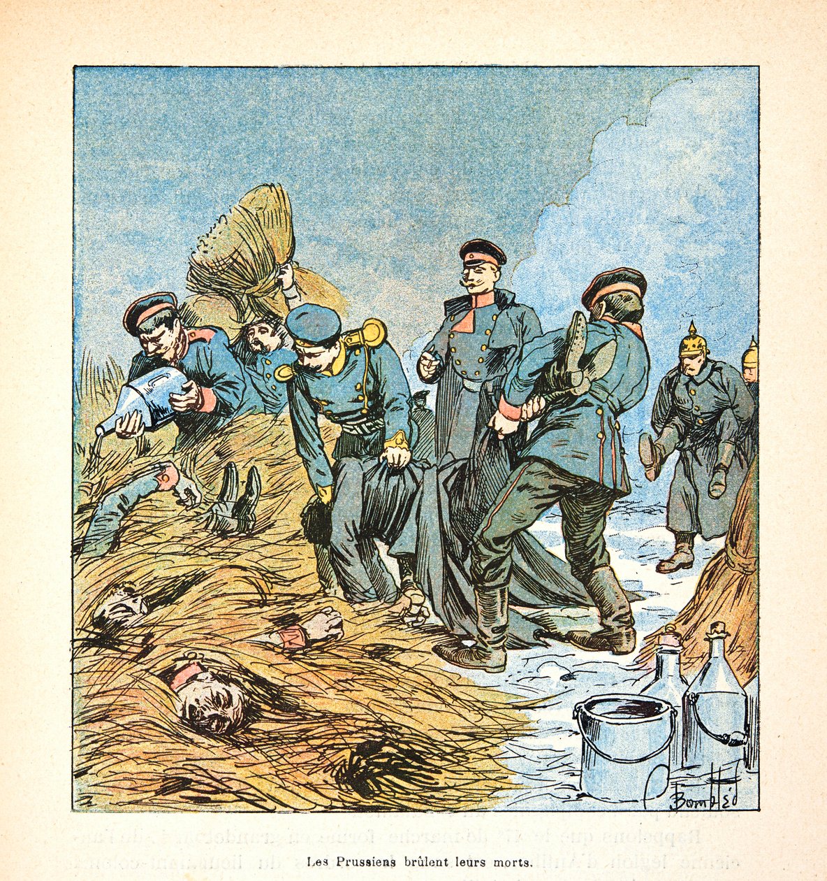 The Army of the Loire by Eugene Sergent, Illustrated by Louis Bombled: Prussians Burn Their Dead During the War of 1870, Private Collection by Louis Charles Bombled