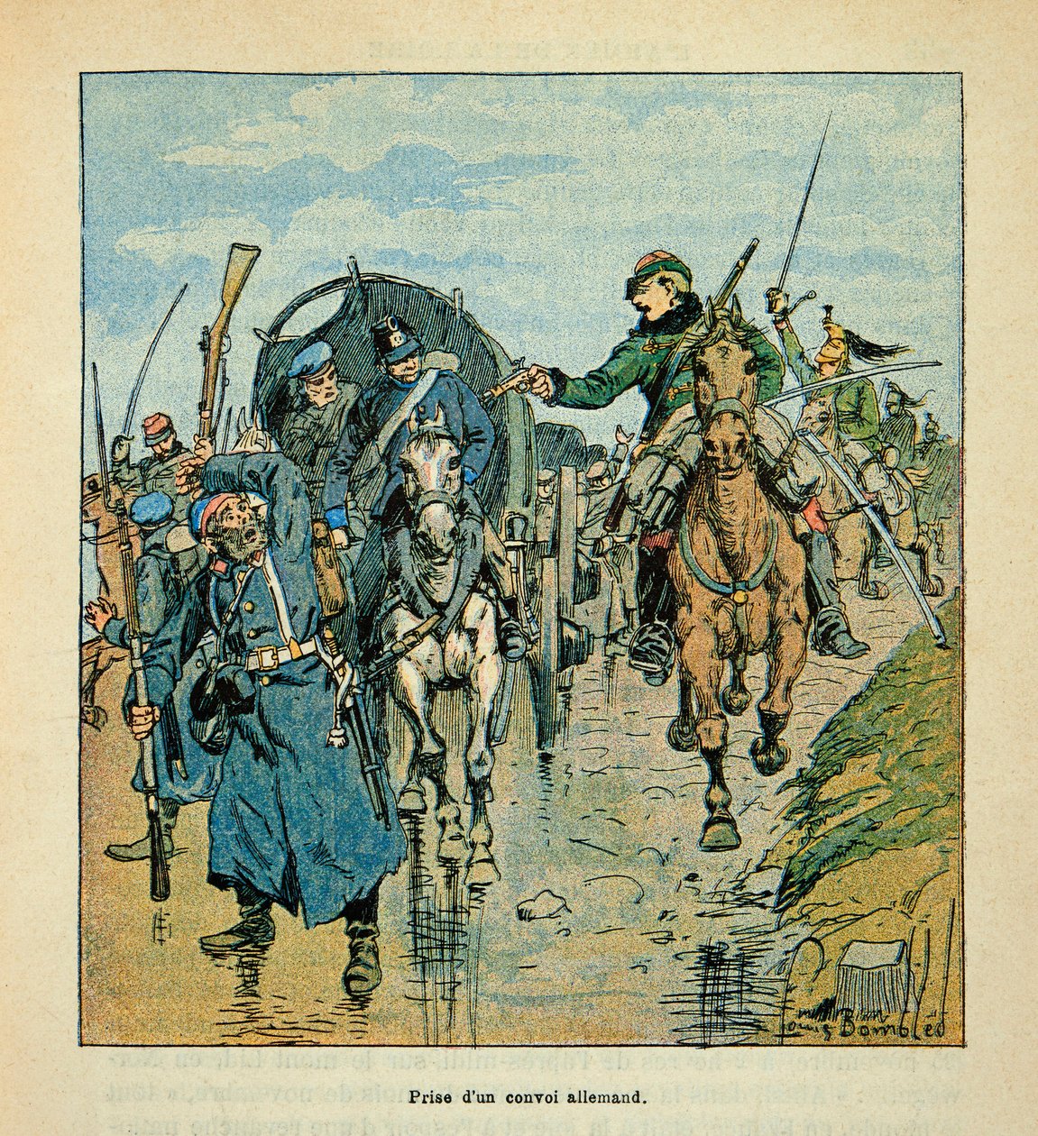 The Army of the Loire by Eugene Sergent, Illustrated by Louis Bombled: Capture of a German Convoy by the French During the War of 1870, Private Collection by Louis Charles Bombled
