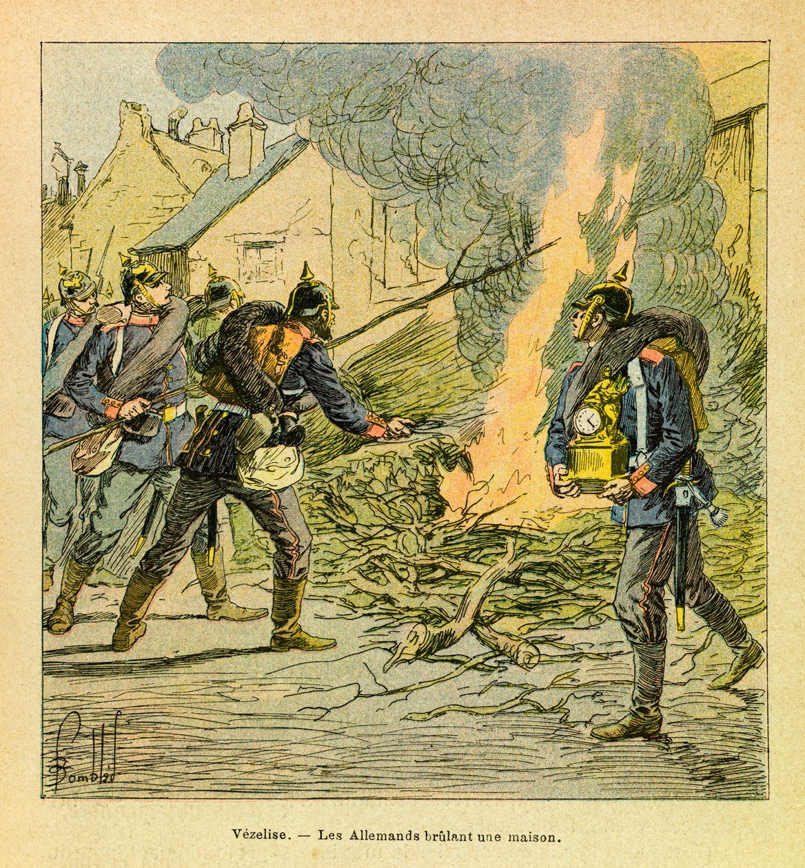In Vezelise, the Prussians after invading the city, burn a house by Louis Charles Bombled