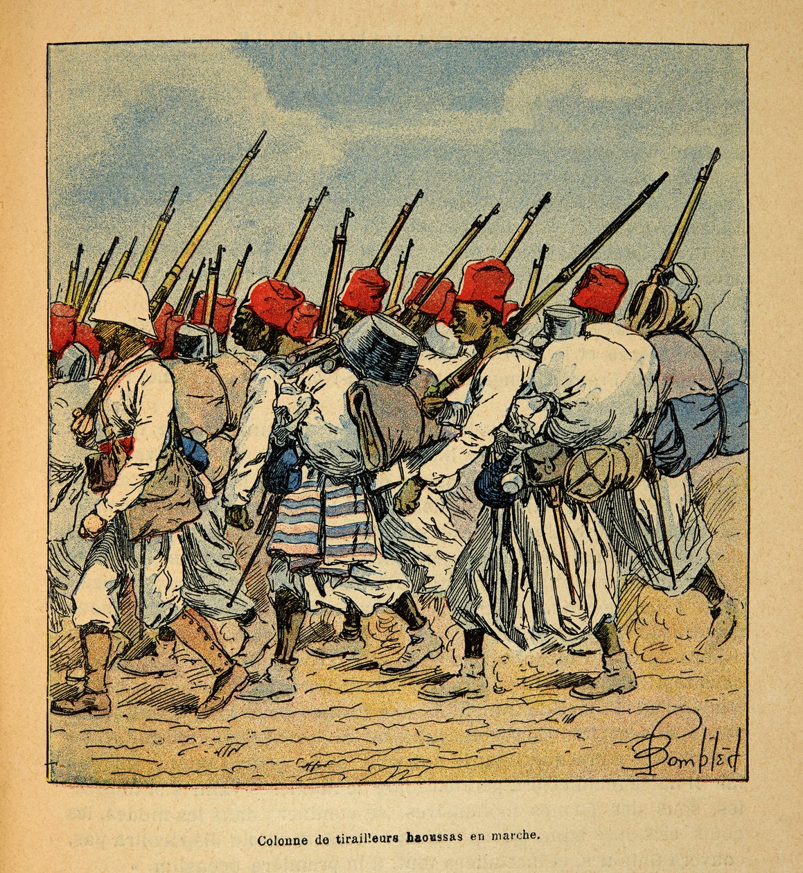 The War in Madagascar: Anecdotal History of the French Expeditions of 1885-1895 by Henri Galli, Illustrated by Louis Bombled: Column of Haoussas Tirailleurs Marching in 1895 by Louis Charles Bombled