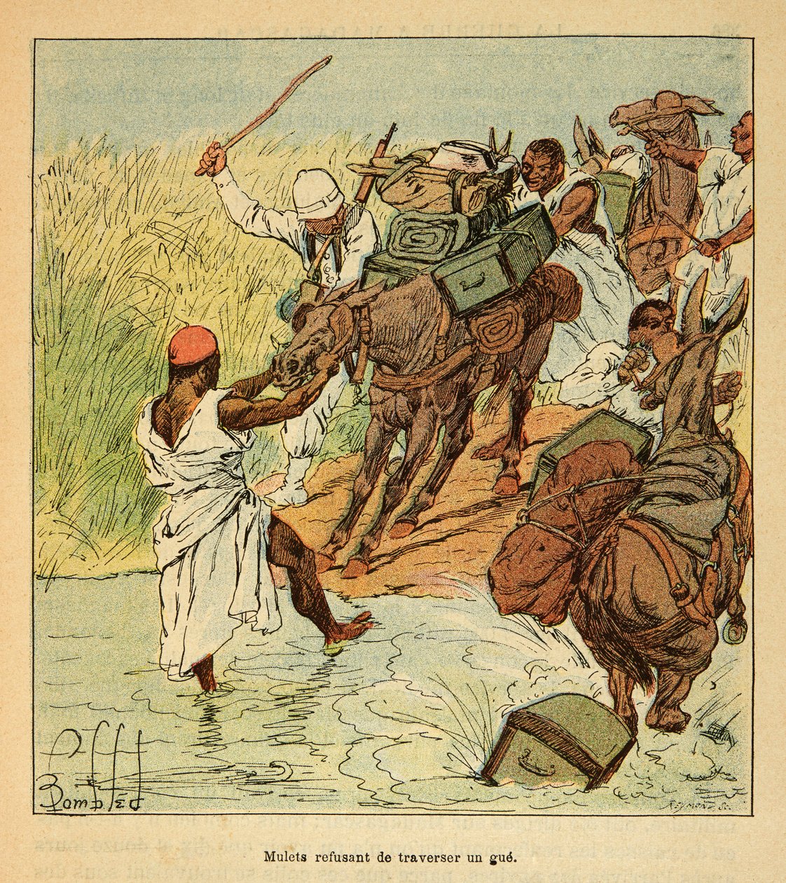 The War in Madagascar: Mules Refusing to Cross a Ford During the French Expedition to Madagascar in 1895 by Louis Charles Bombled