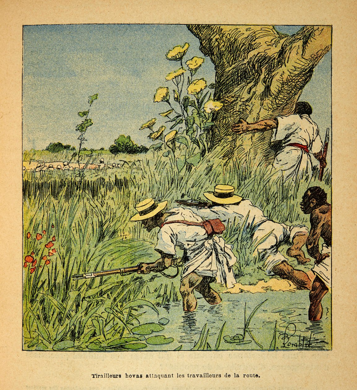 The War in Madagascar: Hovas Tirailleurs Attacking the Military Building a Road in 1895 by Louis Charles Bombled