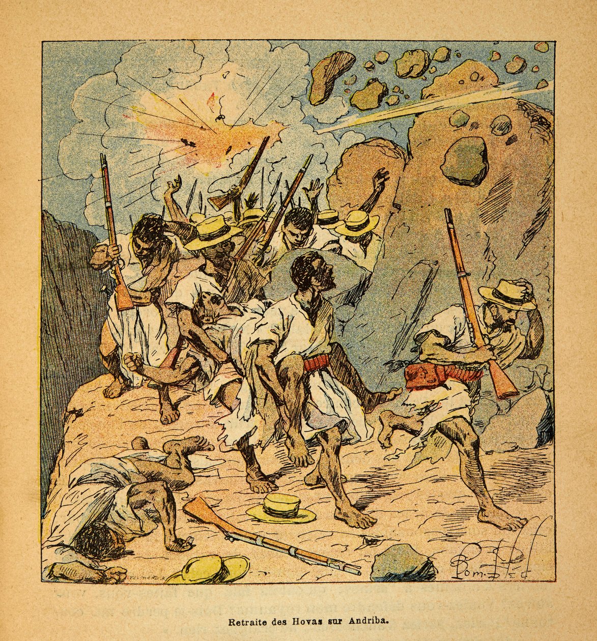 The War in Madagascar - Anecdotal History of the French Expeditions of 1885-1895 by Henri Galli, Illustrated by Louis Bombled: Retreat of the Hovas on Andriba, Private Collection by Louis Charles Bombled