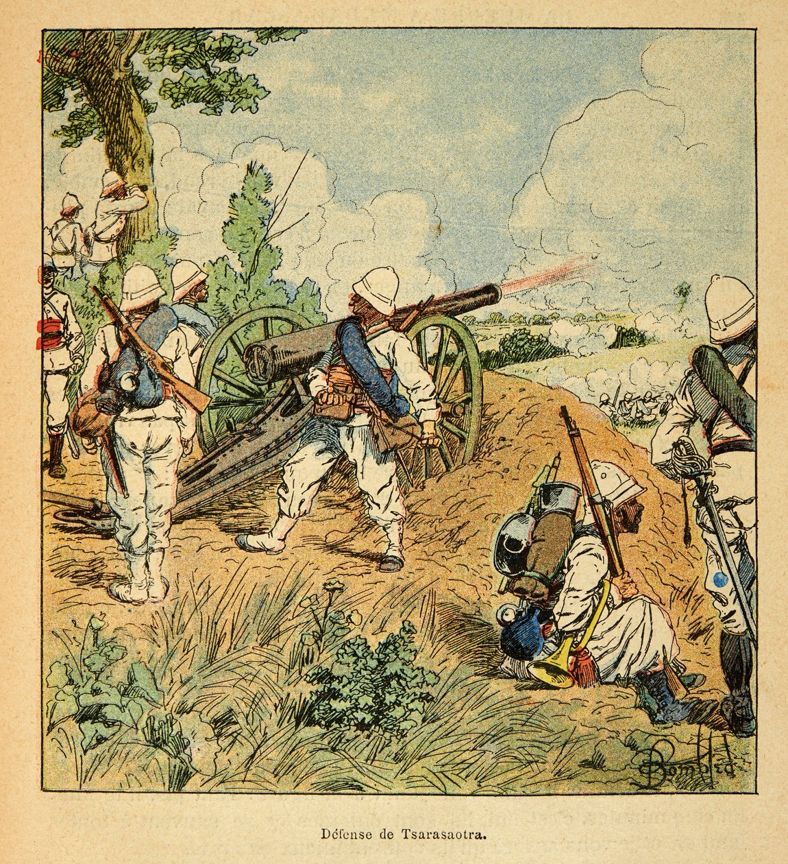 The War in Madagascar - Anecdotal History of the French Expeditions of 1885-1895 by Henri Galli, Illustrated by Louis Bombled: Defense of Tsarasaotra in 1895, Private Collection by Louis Charles Bombled