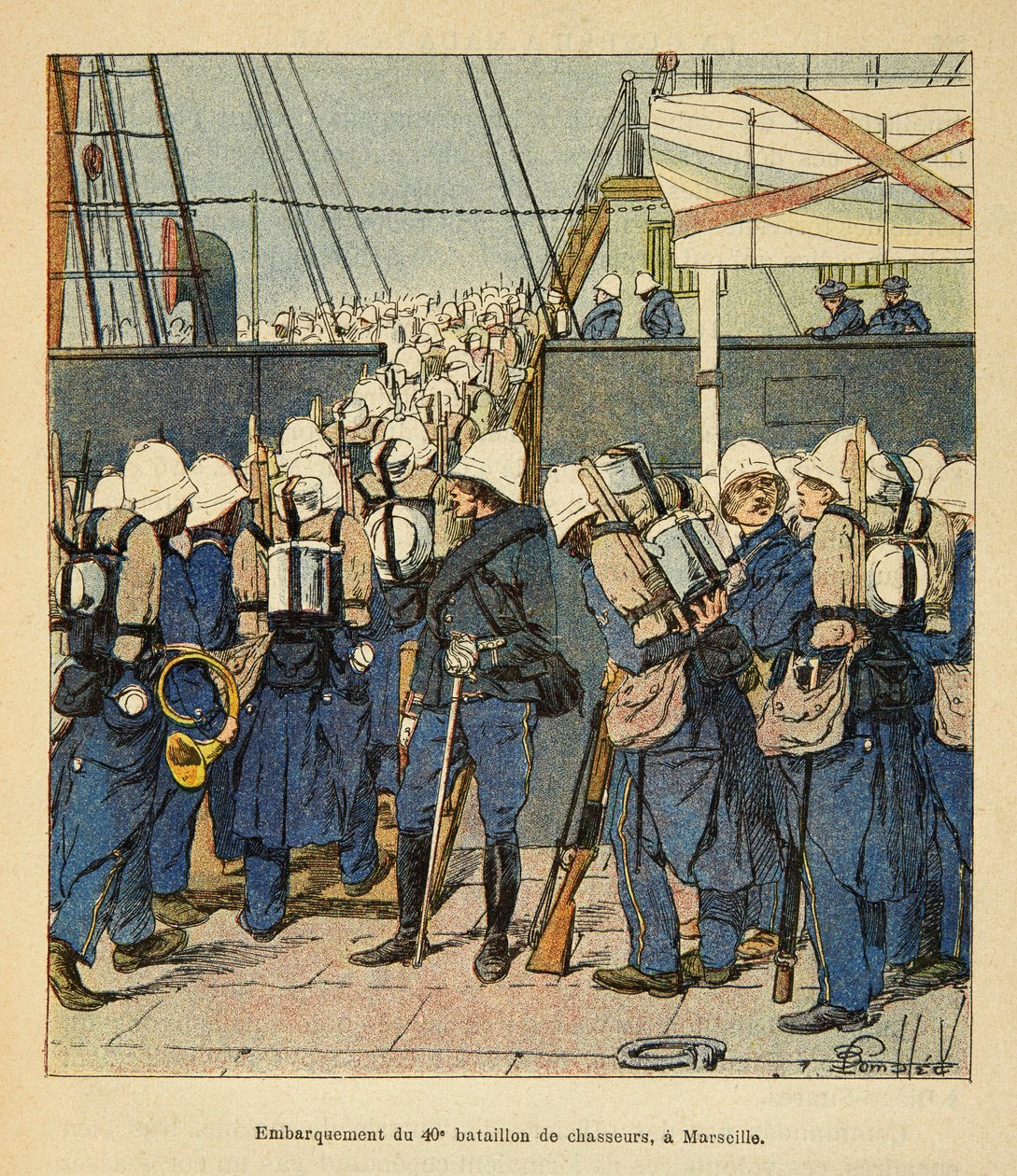 Embarkment of the 40th Fighter Battalion in Marseille for Madagascar in 1895 by Louis Charles Bombled