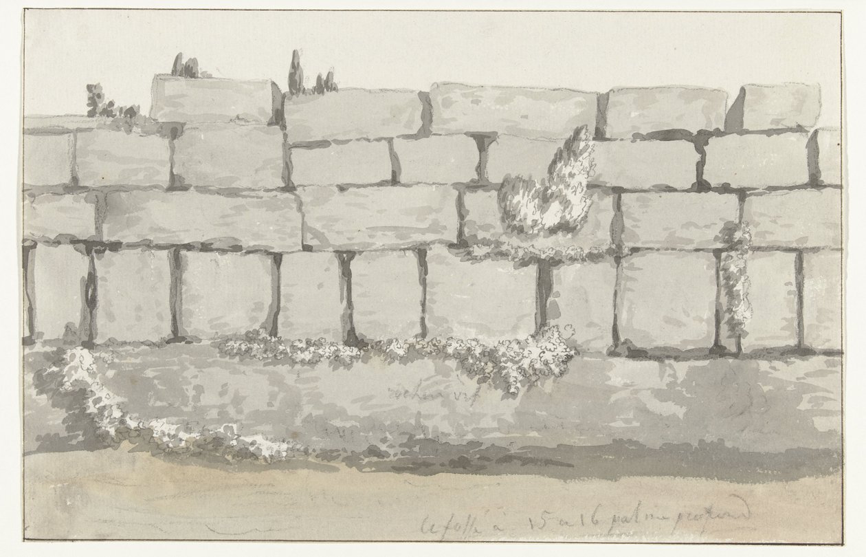 Exterior of the Outer Wall of the Ancient Temple in the Old City of Manduria (Voyage en Italie, en Sicile et à Malte - 1778) by Louis Ducros