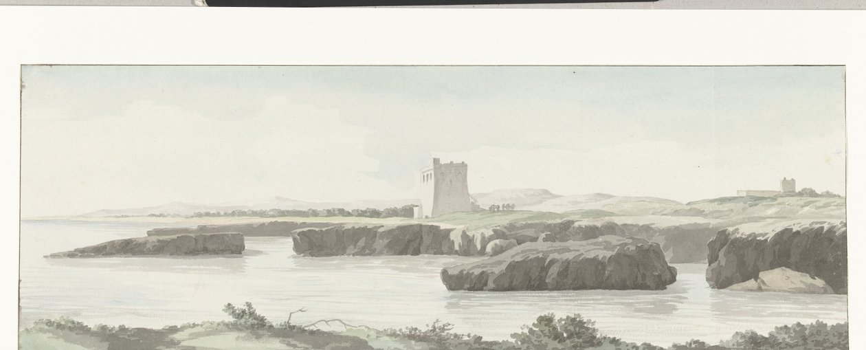 View of the Adriatic Coast with an Observation Tower Across from Monopoli by Louis Ducros