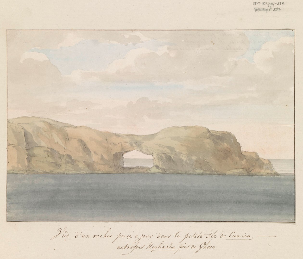 View of Rock with Hole on Small Island Cumina near Gozo (Voyage en Italie, en Sicile et à Malte - 1778) by Louis Ducros