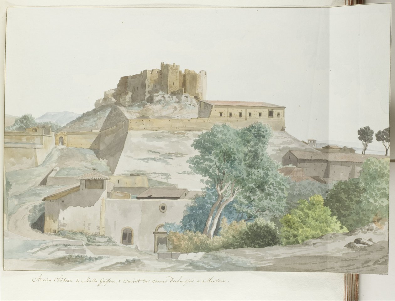 Old Castle of Mata and Grifone and the Carmelite Monastery, Foundations of Messina (Voyage en Italie, en Sicile et à Malte - 1778) by Louis Ducros