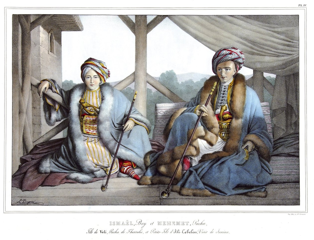 Ismael, Bey and Mehemet Pasha, Son of Veli, Pasha of Thessaly and Grandson of Ali Tebelen (1741-1822), Vizir of Janina, in Journey to Athenes and Constantinople, or Collection of Greek and Ottoman Portraits, Views and Costumes, Painted on Places of Nature by Louis Dupré