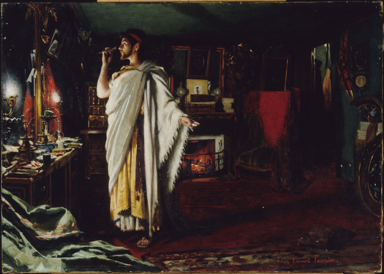 Mounet-Sully making up in his dressing room before a performance of 