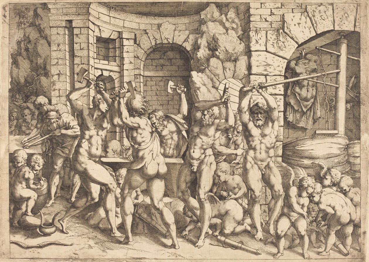 The Forge of Vulcan by Louis Elle I after Francesco Primaticcio
