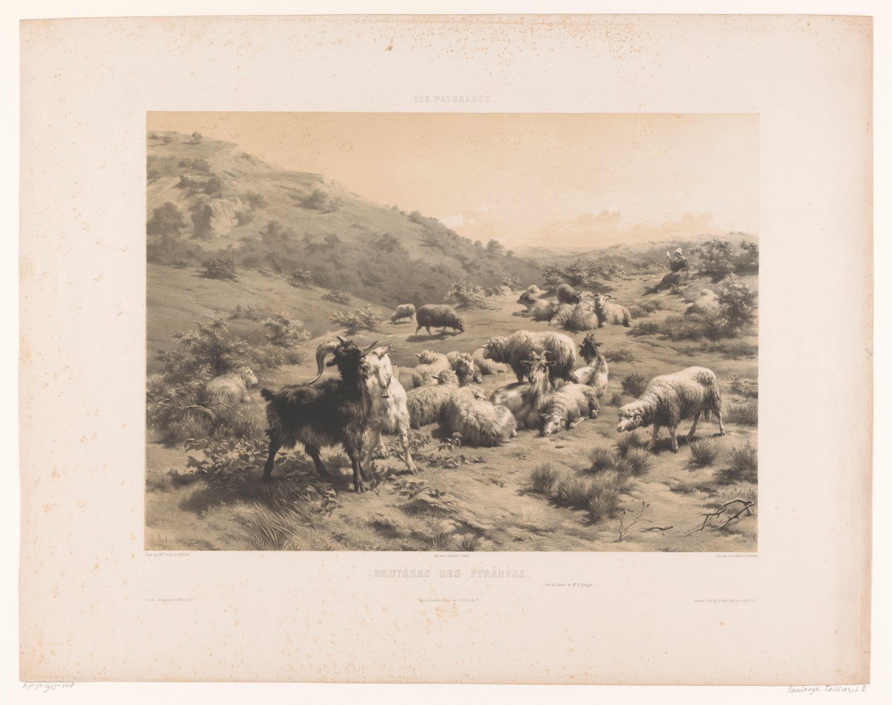 Shepherdess with Goats and Sheep in the Pyrenees (Bruyères des Pyrénées, Meadows, Les Paturages) by Louis Emmanuel Soulange Teissier