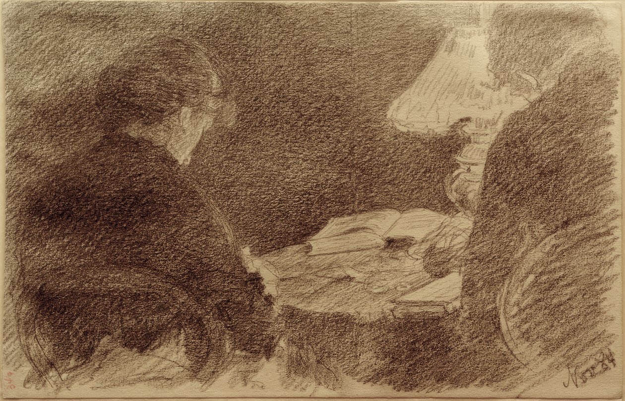 Mary and Emma Eysen under a Table Lamp by Louis Eysen