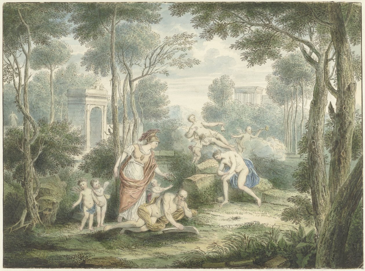 Arcadian Landscape with Athena Crowning an Old Man and Venus and Adonis by Louis Fabritius Dubourg