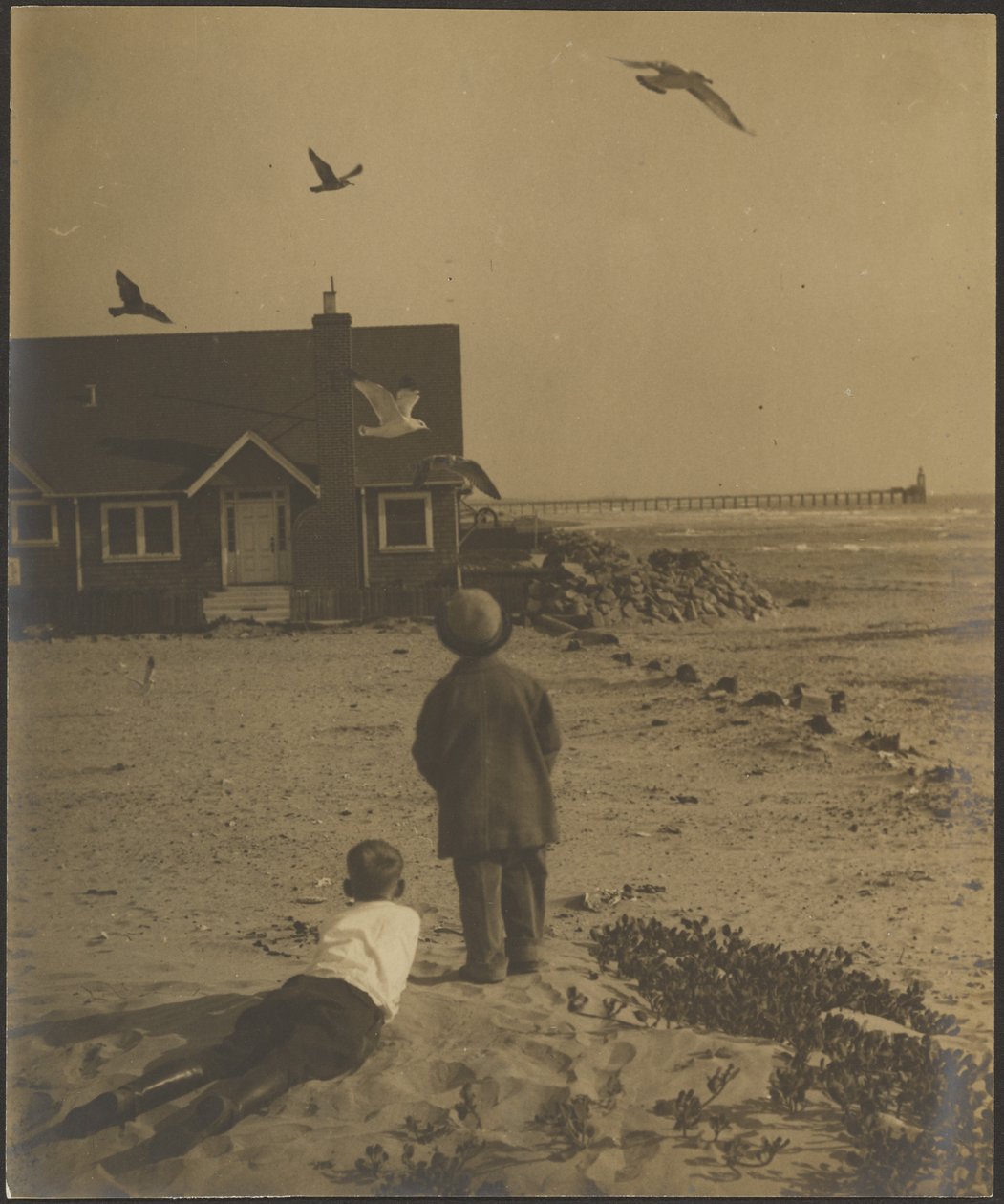 Children at Sea Side Watching Birds by Louis Fleckenstein