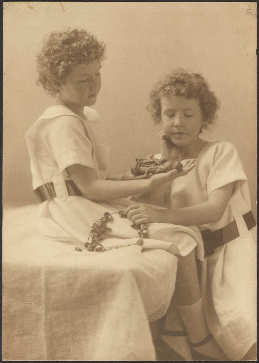 Portrait of Two Sisters Holding Statue and Wreath by Louis Fleckenstein