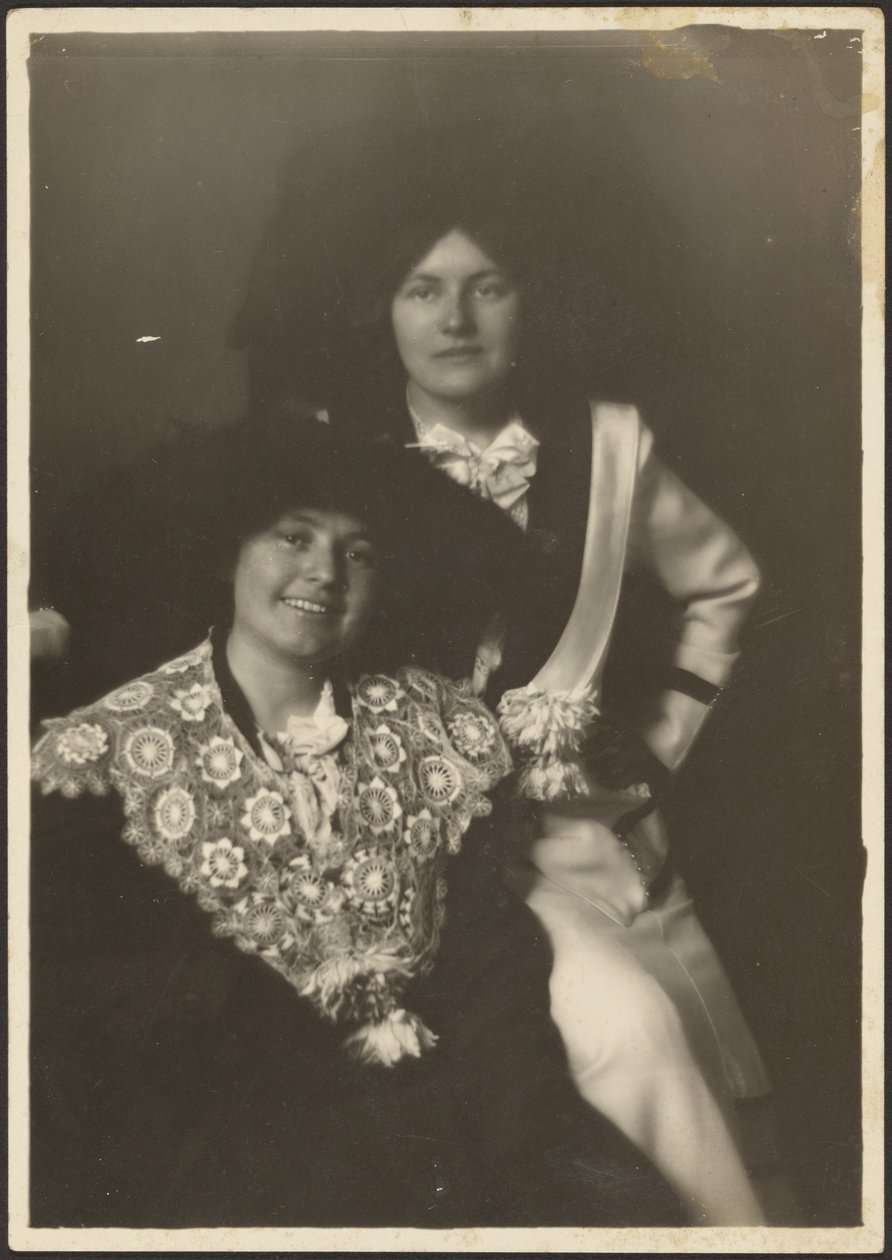Portrait of Two Women in Ornate Outfits by Louis Fleckenstein