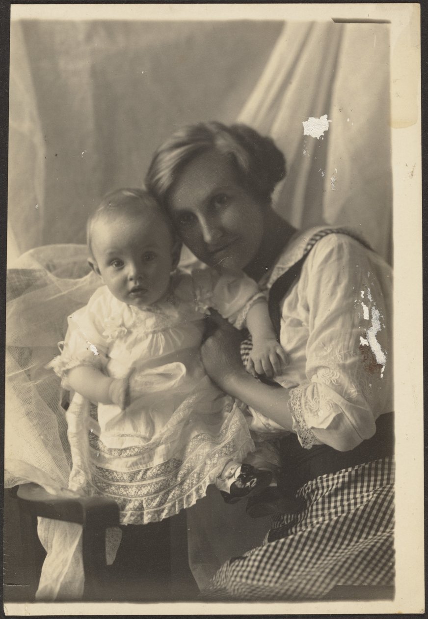 Portrait of a Mother in Checked Dress and Child by Louis Fleckenstein
