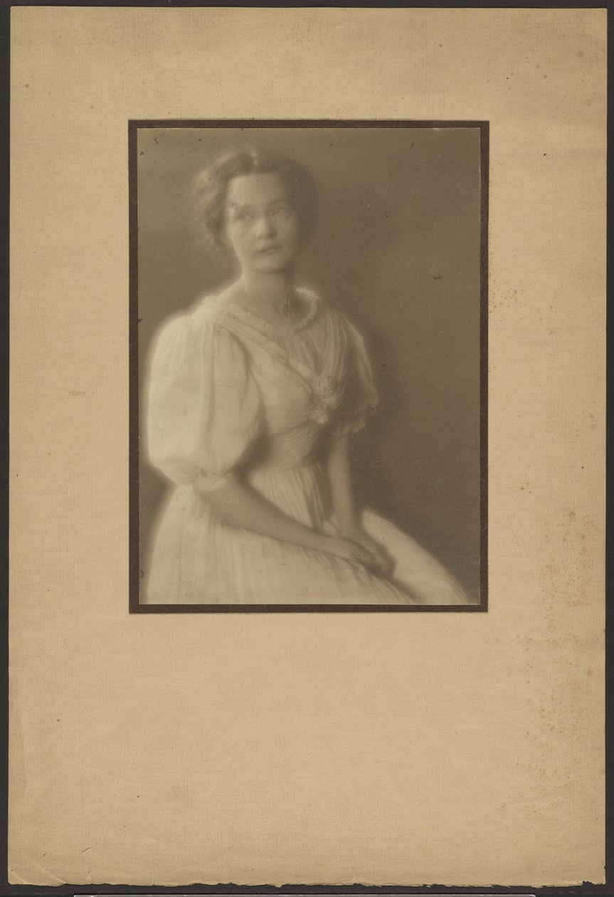 Portrait of a Woman in Dress with Silk Roses by Louis Fleckenstein