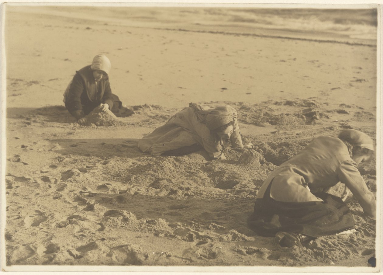 Three Girls Making Sandcastles in the Winter by Louis Fleckenstein
