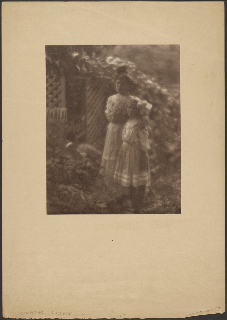 Two Young Girls Standing in a Garden by Louis Fleckenstein
