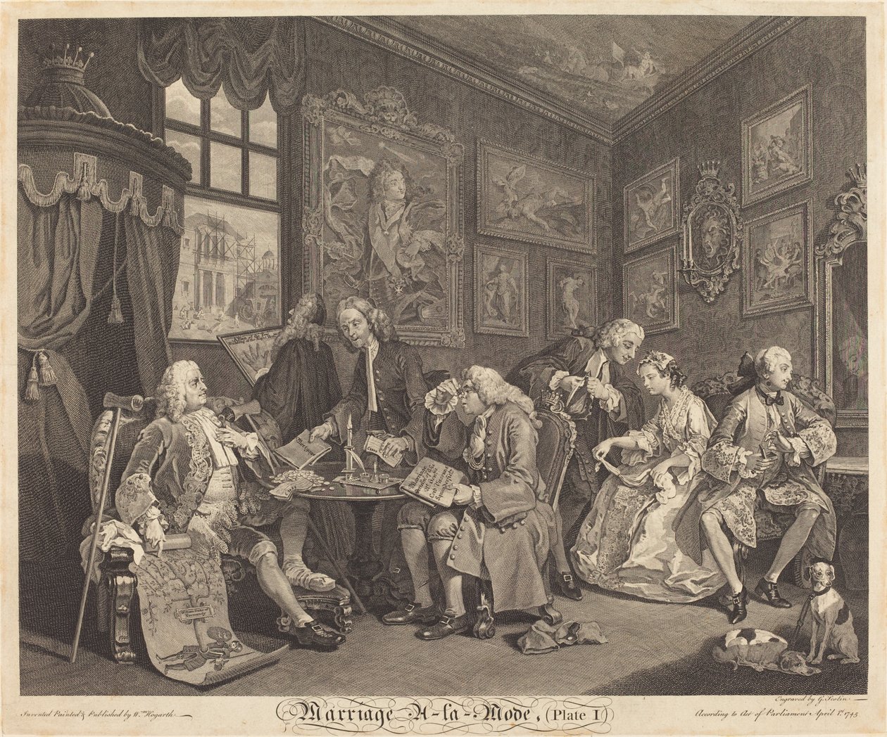 Marriage a la Mode: Plate 1 by Louis Gerard Scotin after William Hogarth