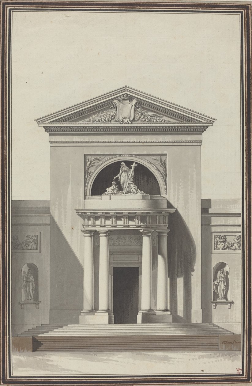 Facade for a Church with a Sculpture Representing Faith by Louis Gustave Taraval