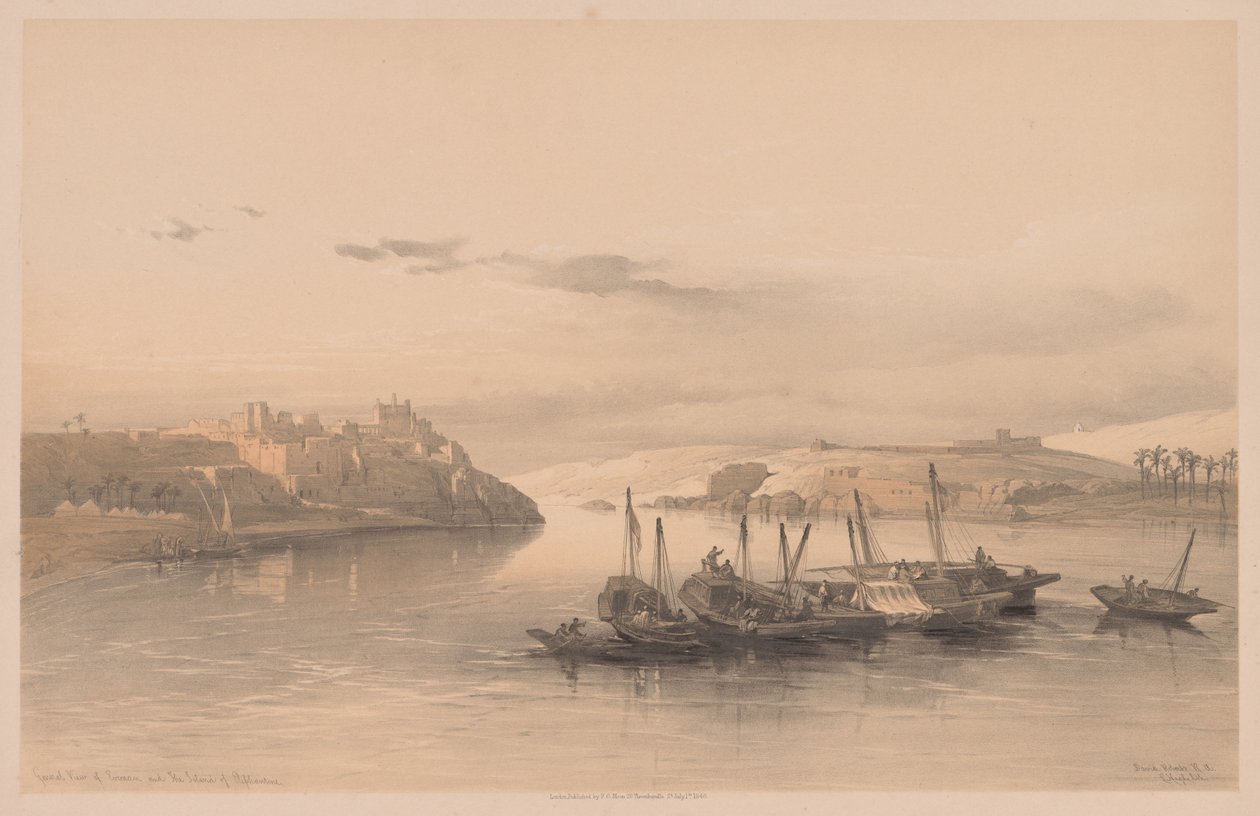 Egypt and Nubia: Volume II - No. 28, General View of Asouan and the Island of Elephantine by Louis Haghe