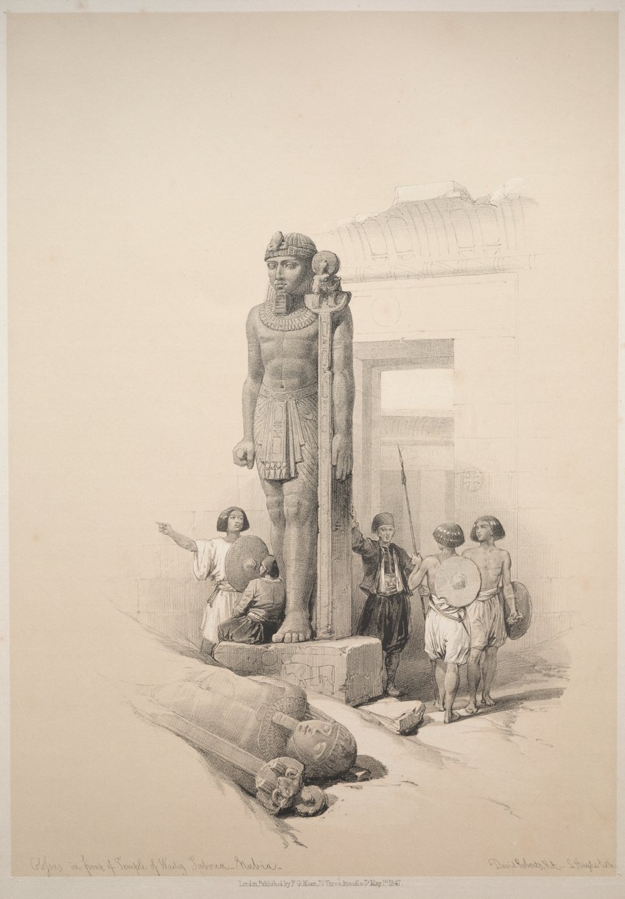 Egypt and Nubia: Volume II - No. 7, Colossi at Wady Saboua by Louis Haghe