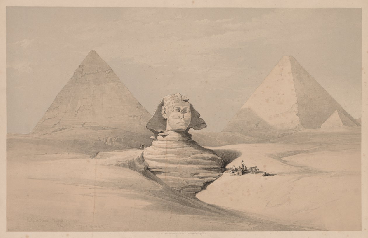 Egypt and Nubia: Volume I - No. 18, The Great Sphinx, Pyramids of Gizeh, Front View by Louis Haghe