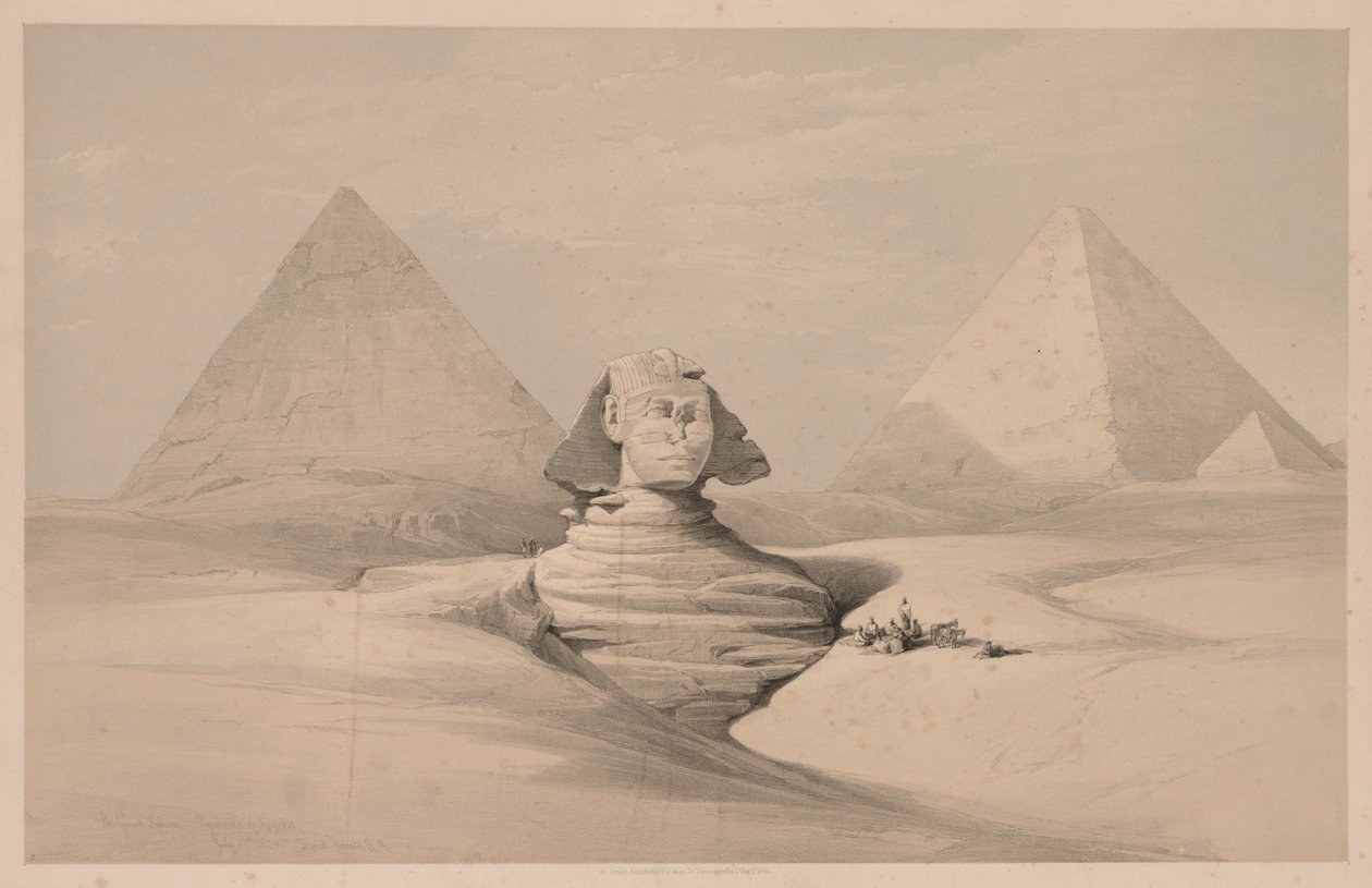 Egypt and Nubia: Volume I - No. 18, The Great Sphinx, Pyramids of Gizeh, Front View by Louis Haghe