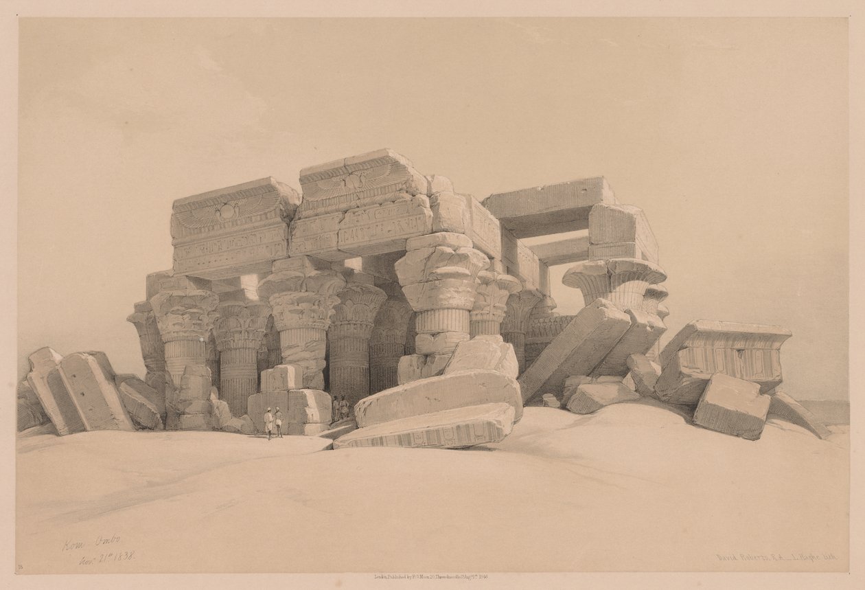 Egypt and Nubia: Volume I - No. 1, No. 2, Remains of the Portico of the Temple of Kom Ombo by Louis Haghe