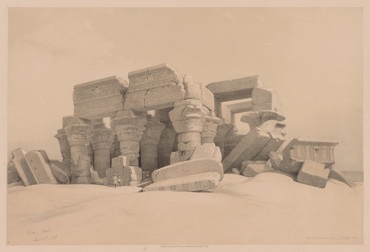 Egypt and Nubia: Volume I - No. 1, No. 2, Remains of the Portico of the Temple of Kom Ombo by Louis Haghe
