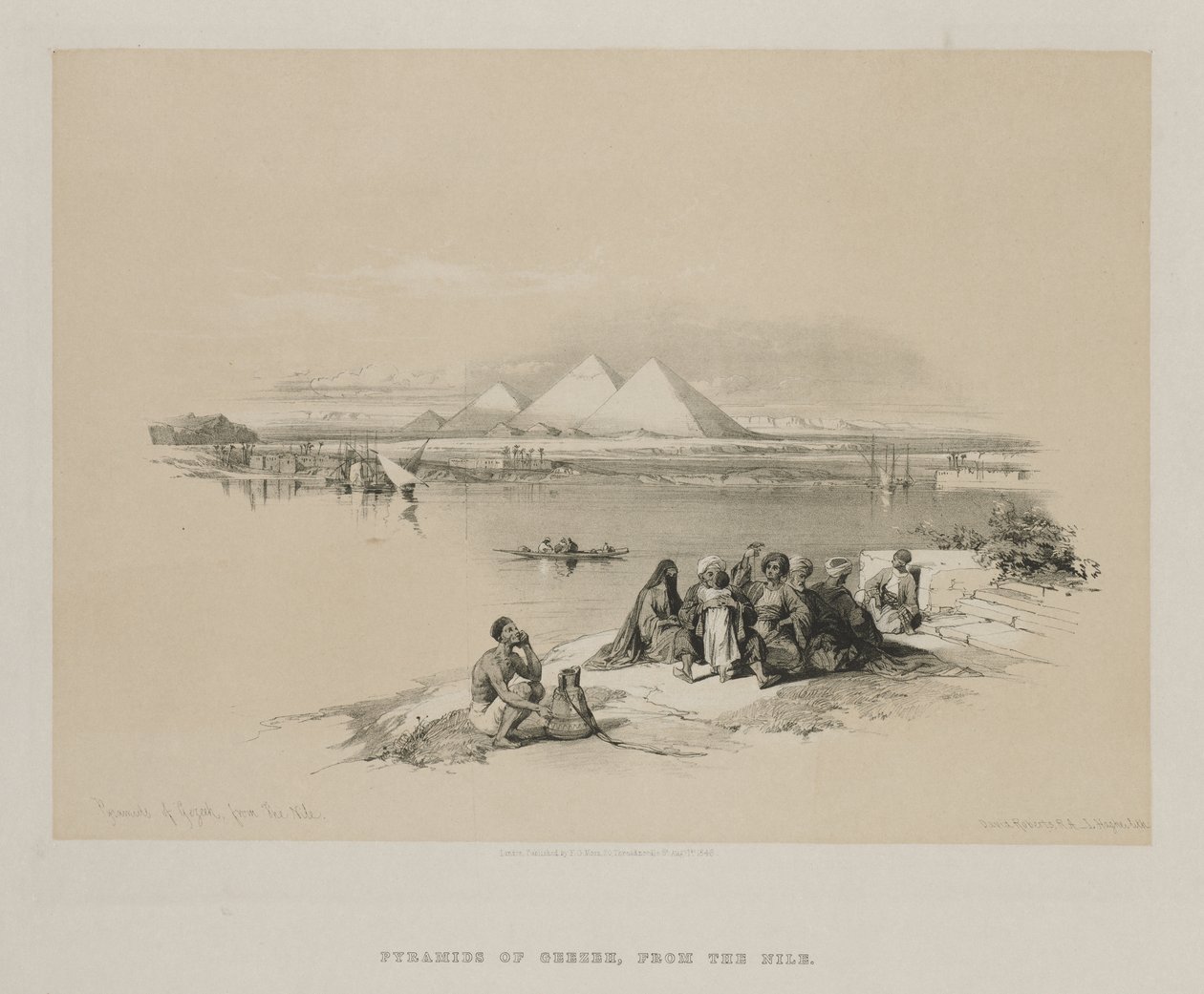 Pyramids of Geezeh, from the Nile by Louis Haghe