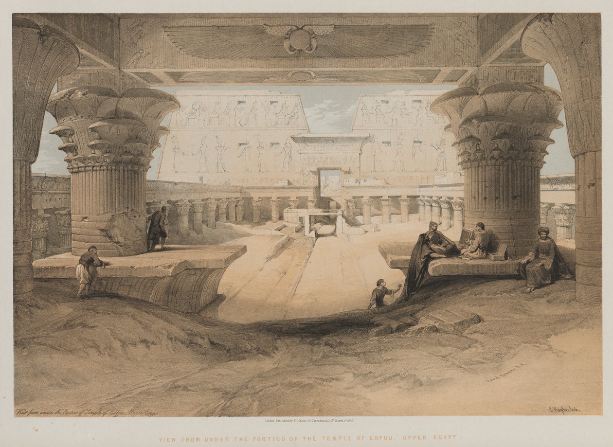 Egypt and Nubia, Volume I: View from Under the Portico of the Temple of Edfou, Upper Egypt by Louis Haghe