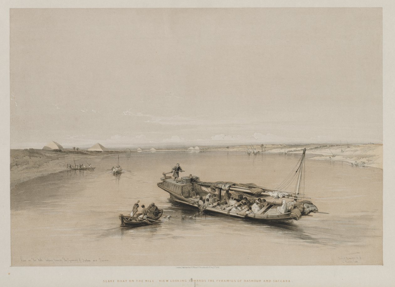 Egypt and Nubia, Volume I: View on the Nile Looking Towards the Pyramids of Dashour and Saccara by Louis Haghe
