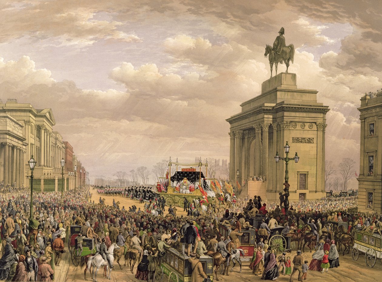 Funeral of the Duke of Wellington, the funeral car passing the archway at Apsley House, Nov. 18th 1852 by Louis Haghe