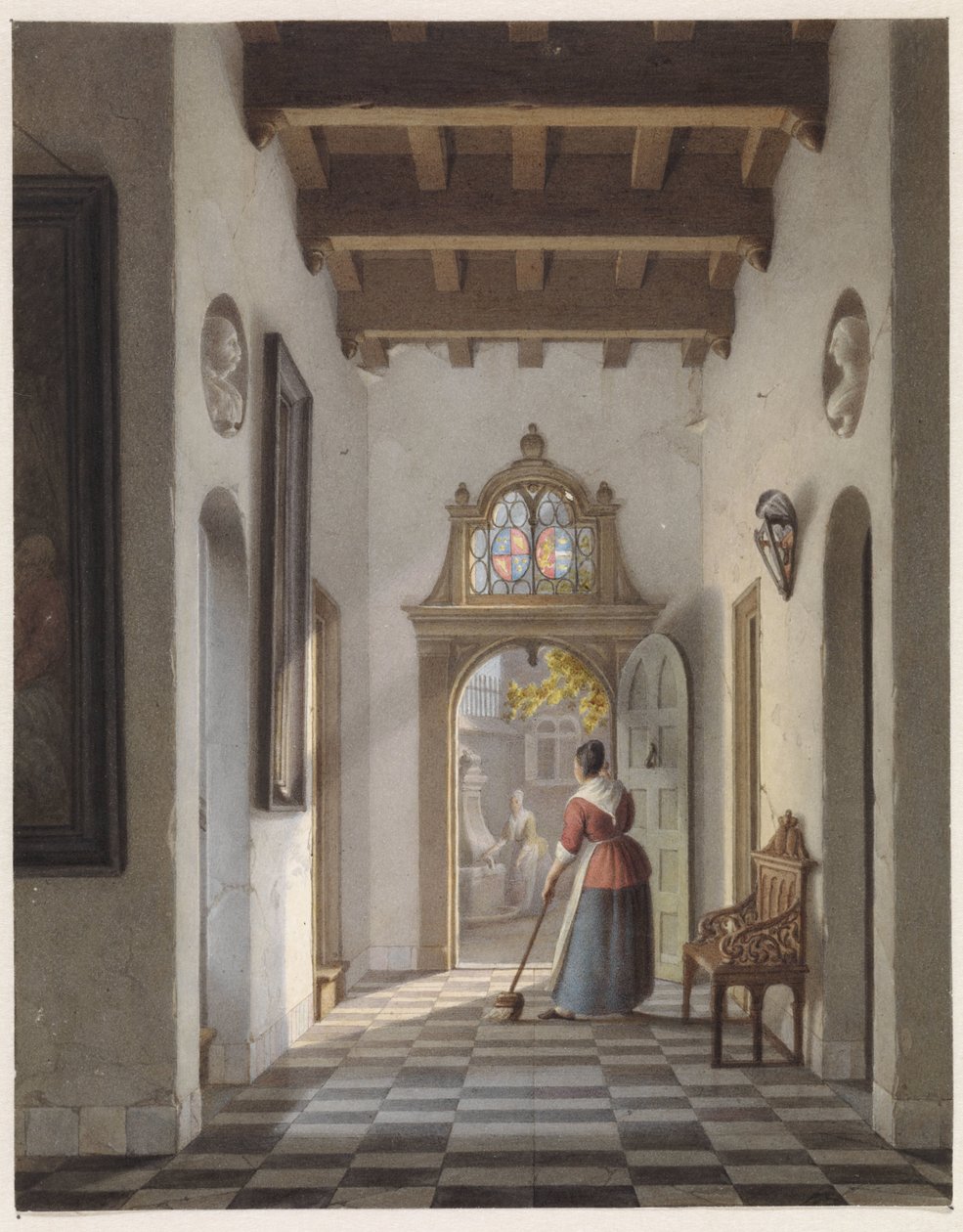 Maid Sweeping the Hallway of a House by Louis Henri de Fontenay