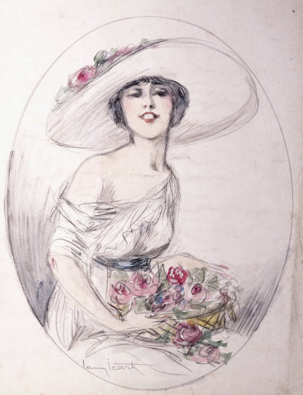 Girl with Bouquet of Flowers by Louis Icart
