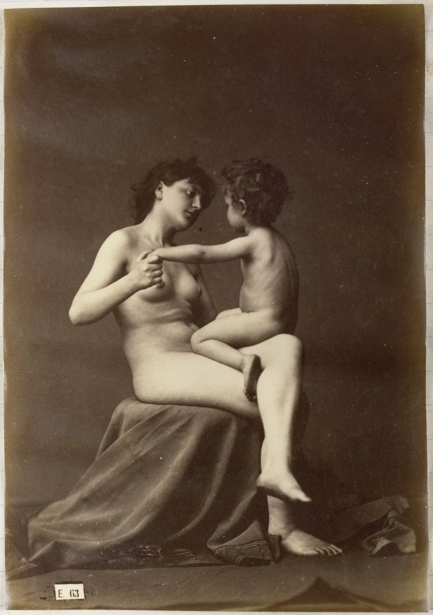 Study of a Female Nude, Sitting with a Naked Child on Lap by Louis Jean Baptiste Igout (attributed to)