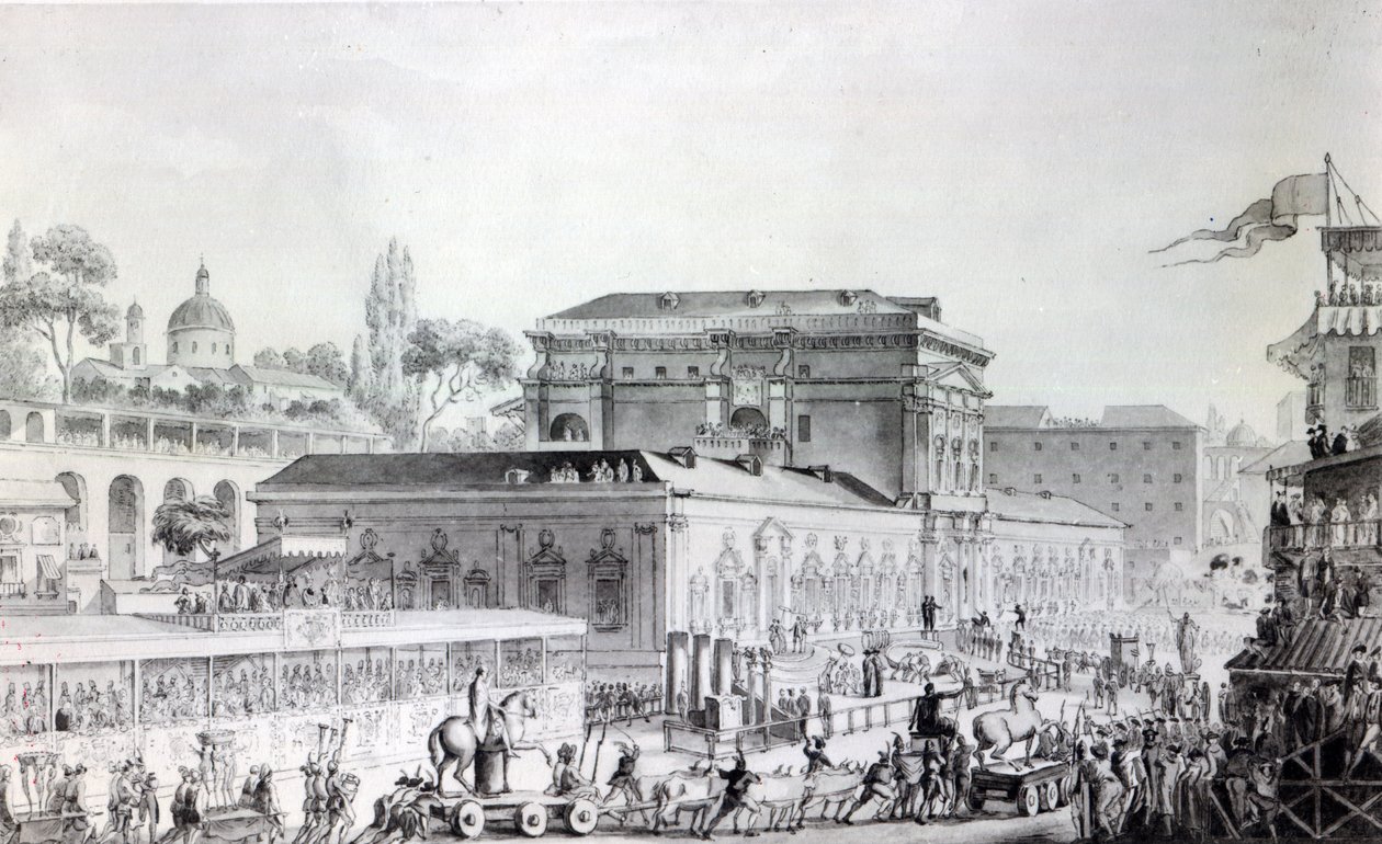 Antiquities found at Herculaneum being transported to the Naples Museum, c.1782 by Louis Jean Desprez