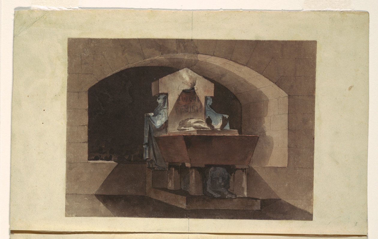 Sepulcher in Egyptian Style with Caryatids and a Lion, ca. 1779–84 by Louis Jean Desprez