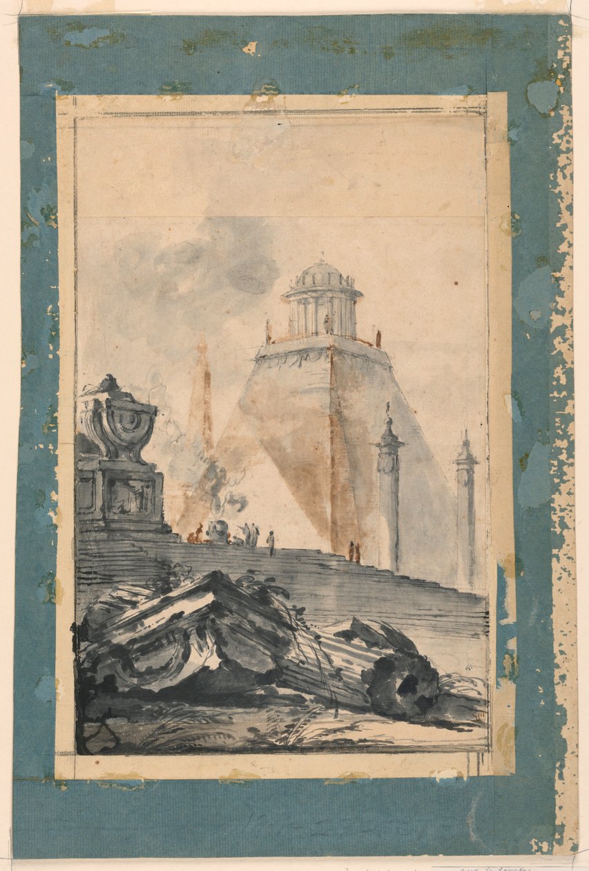 Architectural Fantasy: A Circular Temple on a Truncated Pyramid by Louis Joseph Le Lorrain